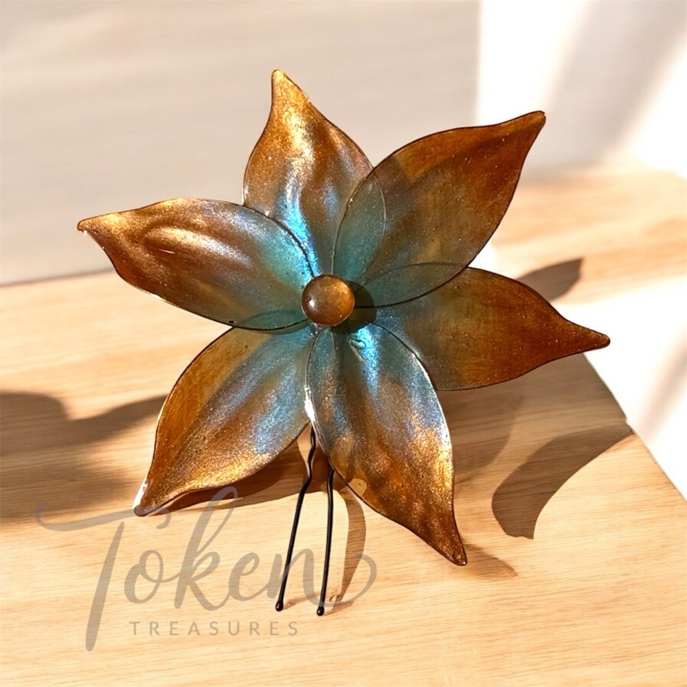Gold and Blue Flower Hair Clip